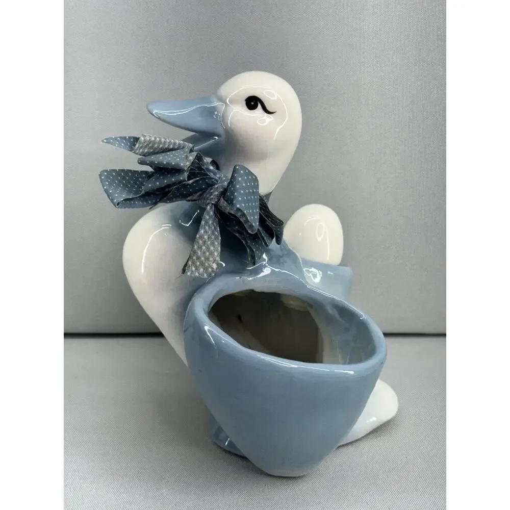 Vintage Ceramic Duck Napkin Holder Egg Salt Pepper Shakers Blue White READ